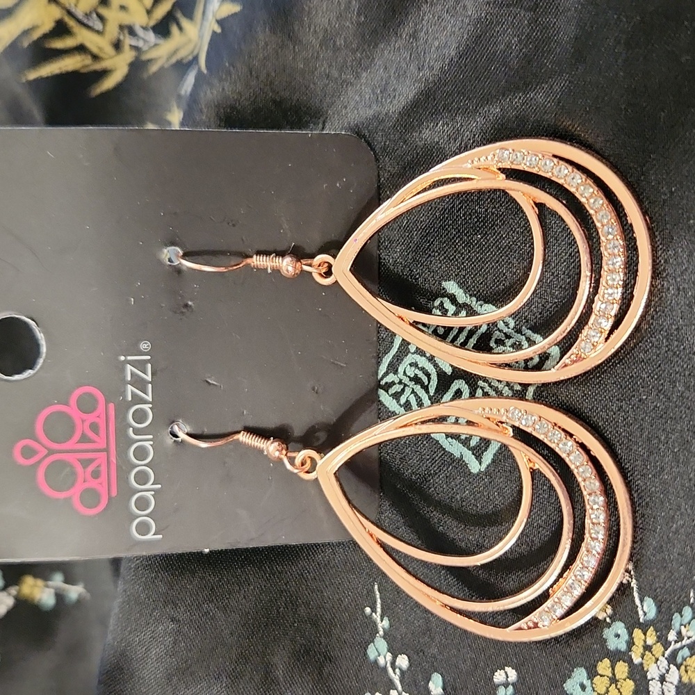 Paparazzi Copper & Rhinestone Earrings